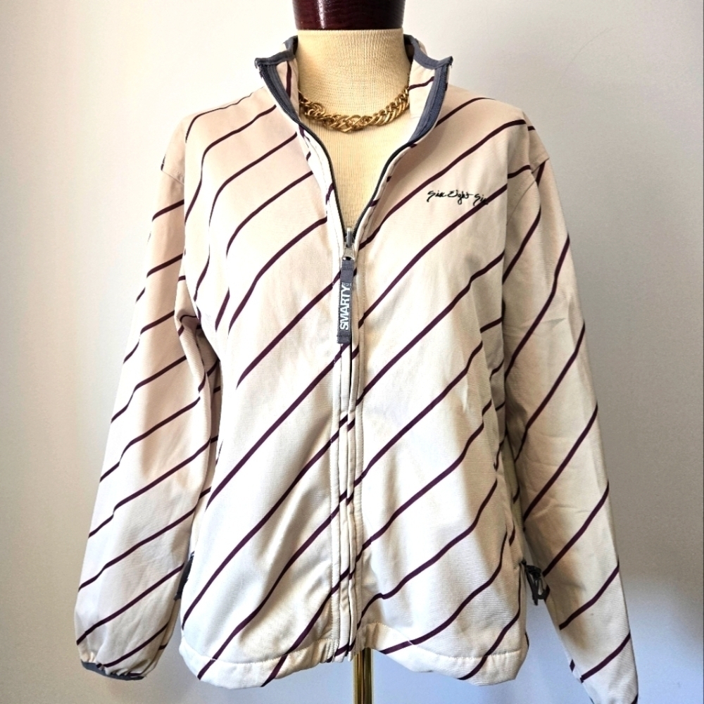 686 Smarty Cream and Maroon Striped Jacket. Size Large